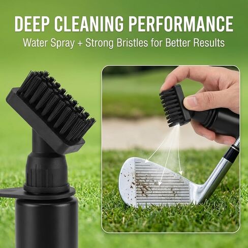 Golf Club Cleaner Brush with Water - Heavy Duty Retractable Clip, Refillable Squeeze Bottle for Easy Cleaning with Nylon Bristles, Include Waffle Microfiber Towel, Golf Accessories for Men in Kuwait