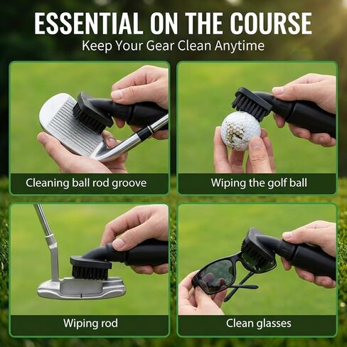 Golf Club Cleaner Brush with Water - Heavy Duty Retractable Clip, Refillable Squeeze Bottle for Easy Cleaning with Nylon Bristles, Include Waffle Microfiber Towel, Golf Accessories for Men in Kuwait