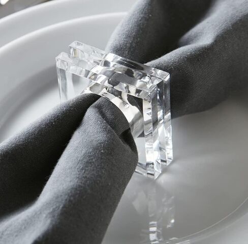 Clear Acrylic Square Beveled Napkin Rings (12), AGW4041 in Kuwait