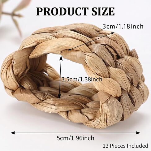 12 Pcs Woven Napkin Rings, Semi Circle Water Hyacinth Napkin Holders, Handmade Rustic Boho Farmhouse Napkin Rings for Wedding Banquet Spring Table Decor in Kuwait
