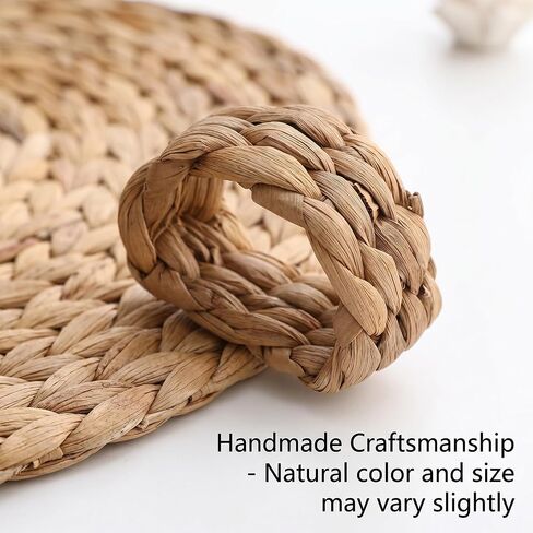 12 Pcs Woven Napkin Rings, Semi Circle Water Hyacinth Napkin Holders, Handmade Rustic Boho Farmhouse Napkin Rings for Wedding Banquet Spring Table Decor in Kuwait