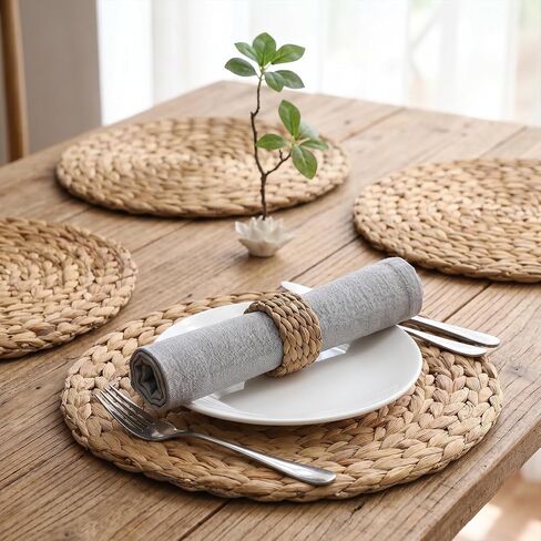 12 Pcs Woven Napkin Rings, Semi Circle Water Hyacinth Napkin Holders, Handmade Rustic Boho Farmhouse Napkin Rings for Wedding Banquet Spring Table Decor in Kuwait