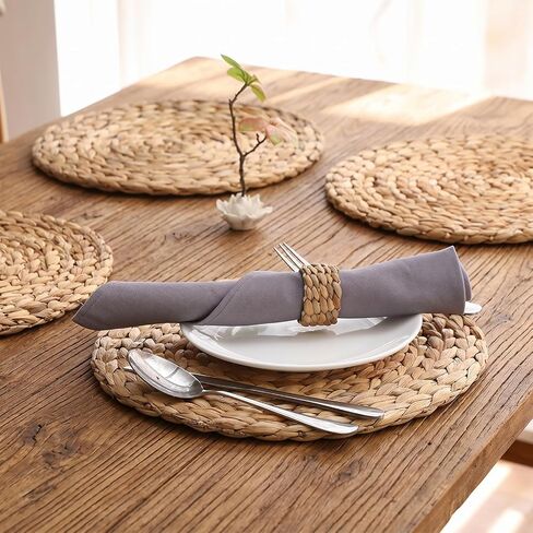 12 Pcs Woven Napkin Rings, Semi Circle Water Hyacinth Napkin Holders, Handmade Rustic Boho Farmhouse Napkin Rings for Wedding Banquet Spring Table Decor in Kuwait