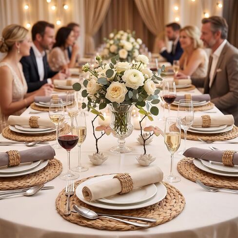 12 Pcs Woven Napkin Rings, Semi Circle Water Hyacinth Napkin Holders, Handmade Rustic Boho Farmhouse Napkin Rings for Wedding Banquet Spring Table Decor in Kuwait