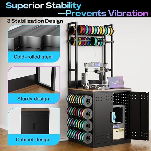 3D Printer Stand with Filament Storage,Heavy Duty 3D Printer Table with 4 Adjustable Filament Racks,Ultra-Stable 3D Printing Desk with Side Pegboard Suitable for Studios,Offices,Home(Black) in Kuwait