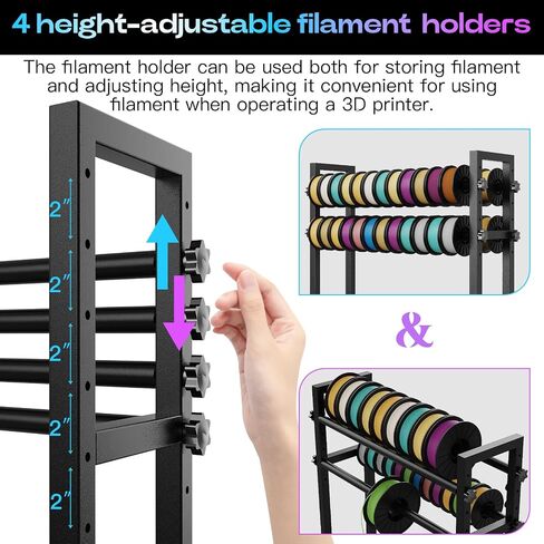 3D Printer Stand with Filament Storage,Heavy Duty 3D Printer Table with 4 Adjustable Filament Racks,Ultra-Stable 3D Printing Desk with Side Pegboard Suitable for Studios,Offices,Home(Black) in Kuwait