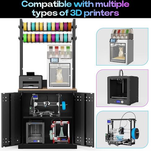 3D Printer Stand with Filament Storage,Heavy Duty 3D Printer Table with 4 Adjustable Filament Racks,Ultra-Stable 3D Printing Desk with Side Pegboard Suitable for Studios,Offices,Home(Black) in Kuwait