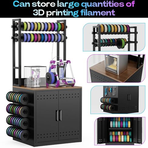 3D Printer Stand with Filament Storage,Heavy Duty 3D Printer Table with 4 Adjustable Filament Racks,Ultra-Stable 3D Printing Desk with Side Pegboard Suitable for Studios,Offices,Home(Black) in Kuwait