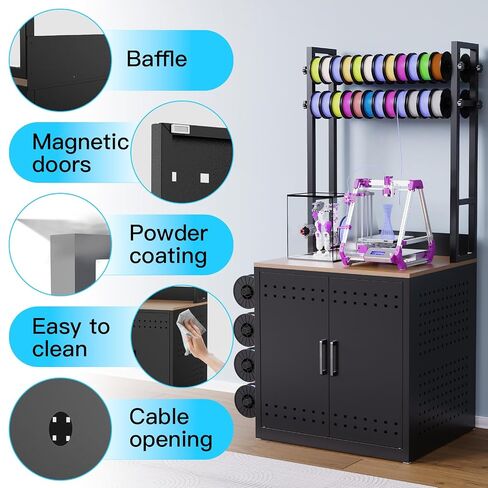 3D Printer Stand with Filament Storage,Heavy Duty 3D Printer Table with 4 Adjustable Filament Racks,Ultra-Stable 3D Printing Desk with Side Pegboard Suitable for Studios,Offices,Home(Black) in Kuwait