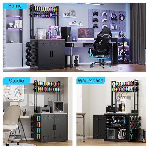 3D Printer Stand with Filament Storage,Heavy Duty 3D Printer Table with 4 Adjustable Filament Racks,Ultra-Stable 3D Printing Desk with Side Pegboard Suitable for Studios,Offices,Home(Black) in Kuwait