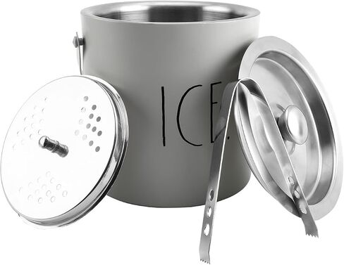 Rae Dunn Ice Bucket with Scoop - Stainless Steel Bucket with Handle, Lid and Ice Scooper - 4 Qt. Storage Bin for Ice Cubes for Bars, Parties, Backyard Barbeques, Picnics, and Camping (Black) in Kuwait