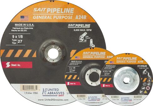 United Abrasives-SAIT 22046 A24R General Purpose Pipeline Wheel (Type 27 Depressed Center) 6" x 1/8" x 5/8-11", 10-Pack in Kuwait