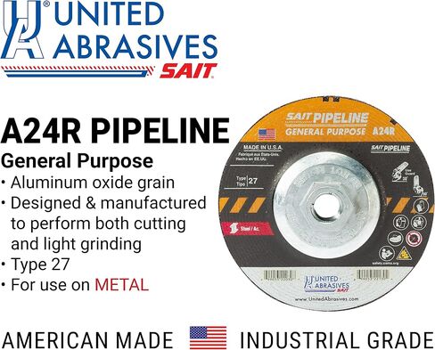 United Abrasives-SAIT 22046 A24R General Purpose Pipeline Wheel (Type 27 Depressed Center) 6" x 1/8" x 5/8-11", 10-Pack in Kuwait