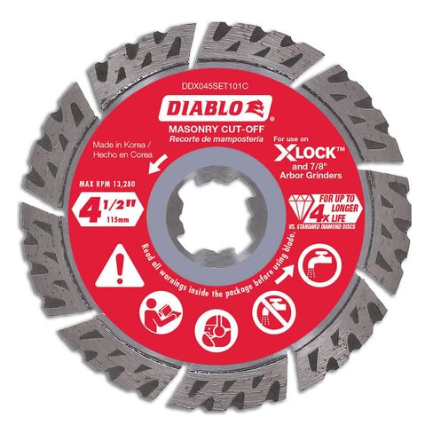 Diablo X-Lock Diamond Cut-Off Disc, Fast Turbo Cutting & Long Life - 4-1/2" Segmented Rim for Masonry, Fits X-Lock & 7/8" Grinders, Max 13,280 RPM - DDX045SET101C in Kuwait