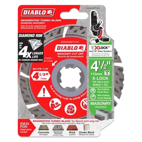 Diablo X-Lock Diamond Cut-Off Disc, Fast Turbo Cutting & Long Life - 4-1/2" Segmented Rim for Masonry, Fits X-Lock & 7/8" Grinders, Max 13,280 RPM - DDX045SET101C in Kuwait