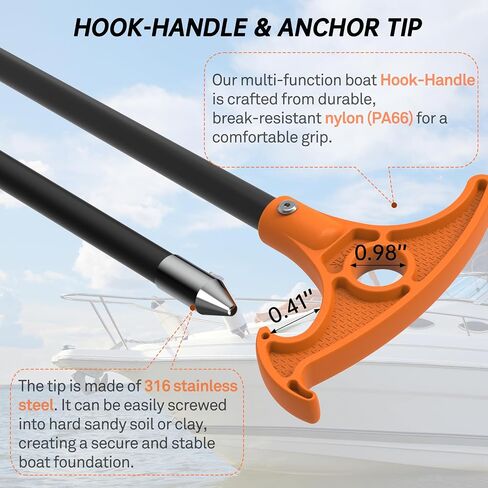 itayak 8.39'/12.3' Shallow Water Anchor Pole (Gloves Included) | Solid Fiberglass, Hook-Handle, 316 Stainless Tip, Mud Anchor Pole for Fishing Kayak in Kuwait