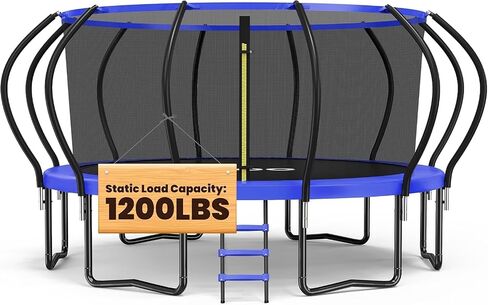 ORCC Kids Trampoline Outdoor 8FT 10FT 12FT 14FT 15FT 16FT with Enclosure, Non-Slip Ladder & Anti-Rust Coated Frame, 1200LBS Weight Capacity Recreational Backyard Large Trampoline for Kids & Adults in Kuwait