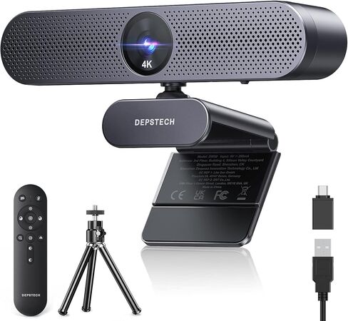 DEPSTECH 4K Webcam, Ultra HD 1/2.55'' Sony Sensor, 3X Digital Zoom, Dual Noise-Canceling Microphones, Remote Control, Auto Focus, Streaming Webcam for PC, Mac, Laptop, Video Call, Zoom, Skype, Teams in Kuwait
