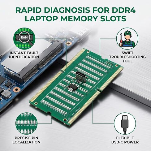 جهاز اختبار فتحة ذاكرة اللوحة الأم للكمبيوتر المحمول Cuifati DDR4، مع أضواء مؤشر LED لسهولة استكشاف الأخطاء وإصلاحها والكشف السريع عن أخطاء الدائرة المفتوحة، لفنيي تكنولوجيا المعلومات وإصلاح الكمبيوتر in Kuwait