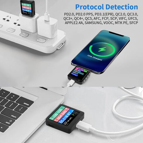 جهاز اختبار Sorandy USB C مع 20 بت ADC، دقة 0.00002V 0.00003A ARM Cortex M4 192 ميجا هرتز، جهاز اختبار مع مستشعر جاذبية شاشة IPS 1.54 بوصة لـ PD3.1 QC5.0 SCP AFC SVOOC in Kuwait