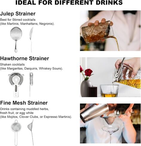 3-in-1 Cocktail Strainer Set, Includes Julep, Hawthorne, Fine Mesh Strainer, Food Grade 304 Stainless Steel, Complete Set Covering All Cocktail Straining Techniques, Essential Home Bar Tools in Kuwait
