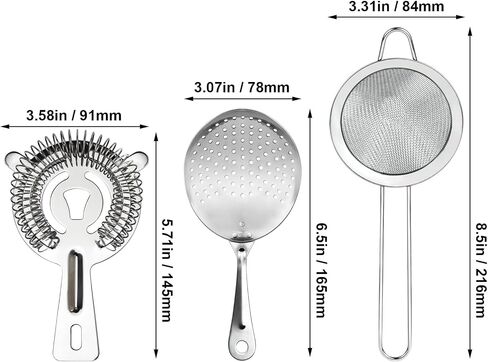3-in-1 Cocktail Strainer Set, Includes Julep, Hawthorne, Fine Mesh Strainer, Food Grade 304 Stainless Steel, Complete Set Covering All Cocktail Straining Techniques, Essential Home Bar Tools in Kuwait