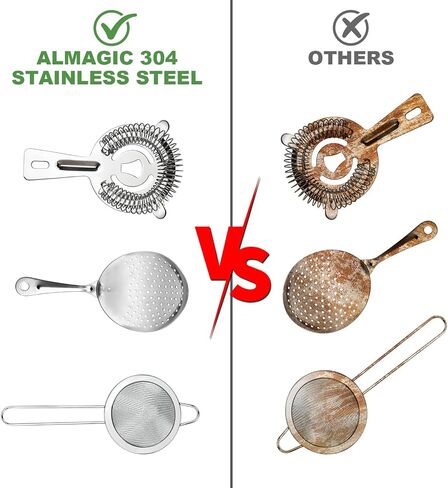 3-in-1 Cocktail Strainer Set, Includes Julep, Hawthorne, Fine Mesh Strainer, Food Grade 304 Stainless Steel, Complete Set Covering All Cocktail Straining Techniques, Essential Home Bar Tools in Kuwait