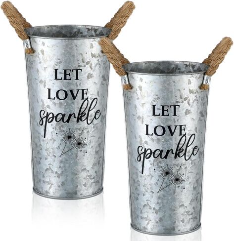 Jingmore 2 Pcs Wedding Sparklers Galvanized Metal Buckets Let Love Sparkle Wedding Send Off Buckets Anniversary Engagement Bridal Shower Excluded Sparkler(Classic Style,Silvery Gray,9.8 Inches) in Kuwait