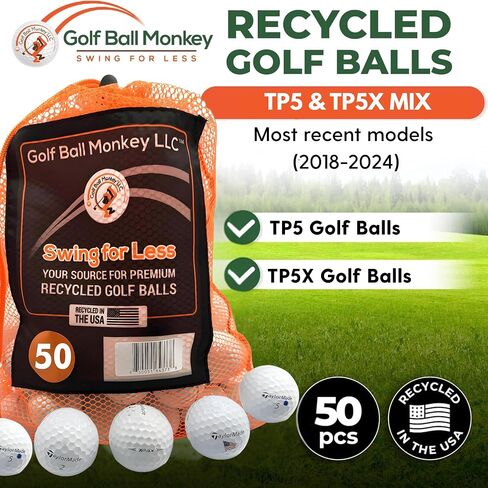 كرة الجولف القرد المعاد تدويرها لكرات الجولف Taylormade TP5 وTP5X السائبة 50 عبوة في 3A بحالة جيدة كرات الجولف المستخدمة لكرات الجولف Taylormade TP5 وTP5X، مزيج أبيض مع حقيبة شبكية in Saudi Arabia