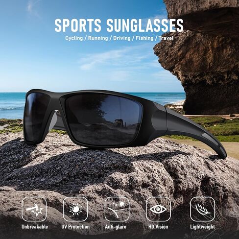 Sports Polarized Sunglasses for Men UV400 Wrap Around Sun Glasses for Fishing Driving Running Cycling Golf in Kuwait
