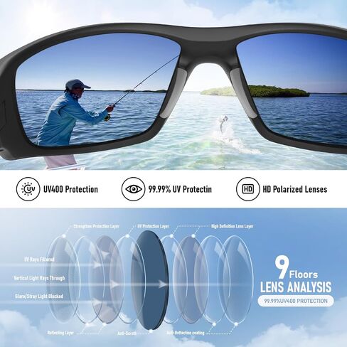 Sports Polarized Sunglasses for Men UV400 Wrap Around Sun Glasses for Fishing Driving Running Cycling Golf in Kuwait