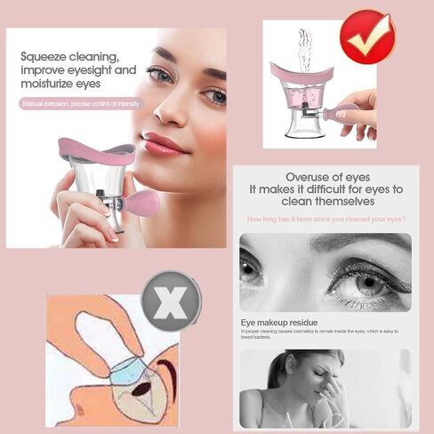 Eye Wash Cup,Eye Wash Cleaner Kit Silicon Manual Air Pressure Eye Cleaning Cup Tool Effective Eye Rinse Clean Dust Makeup Irritants,Transparent with Storage Container Eye Cup Soothing Tired Eyes(Pink) in Kuwait