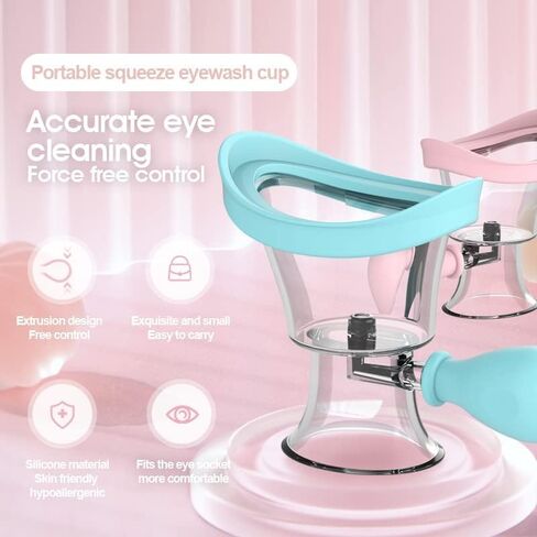 Eye Wash Cup,Eye Wash Cleaner Kit Silicon Manual Air Pressure Eye Cleaning Cup Tool Effective Eye Rinse Clean Dust Makeup Irritants,Transparent with Storage Container Eye Cup Soothing Tired Eyes(Pink) in Kuwait