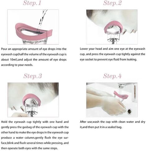 Eye Wash Cup,Eye Wash Cleaner Kit Silicon Manual Air Pressure Eye Cleaning Cup Tool Effective Eye Rinse Clean Dust Makeup Irritants,Transparent with Storage Container Eye Cup Soothing Tired Eyes(Pink) in Kuwait