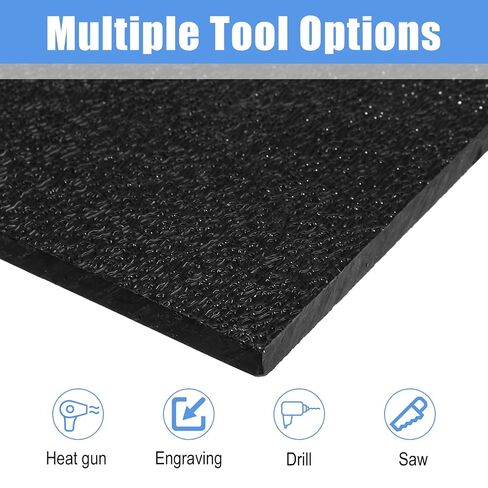 2Pcs ABS Plastic Sheet 12"x16", 1/4 Inch Thick, High Tensile Impact Strength Moldable Plastic Sheet, Black Rigid Thermoplastic Textured Front & Smooth Back for Home Decor,Handicrafts in Kuwait
