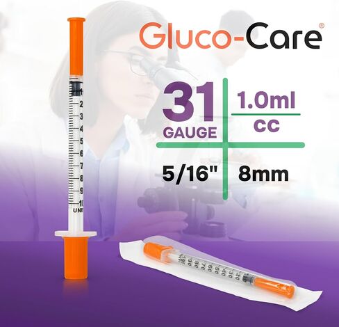 GLUCO-CARE 1 ml/cc Syringes 31G x 5/16’’ (8mm), Lab Syringe, Orange Cap, Individually Wrapped, 100 Scientific Dispensers Lab per Box in Kuwait