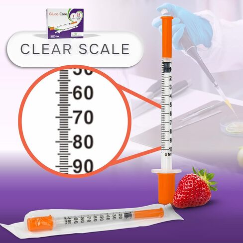GLUCO-CARE 1 ml/cc Syringes 31G x 5/16’’ (8mm), Lab Syringe, Orange Cap, Individually Wrapped, 100 Scientific Dispensers Lab per Box in Kuwait
