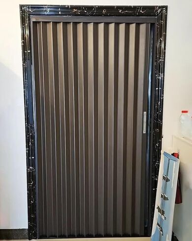 Brown Blackout Accordion Folding Door Screen - Aluminum Interior Privacy Door with Lock & Key, 44x80in Folding Closet Partition for Bedrooms & Front Door Privacy Solution in Kuwait