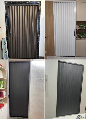 Brown Blackout Accordion Folding Door Screen - Aluminum Interior Privacy Door with Lock & Key, 44x80in Folding Closet Partition for Bedrooms & Front Door Privacy Solution in Kuwait