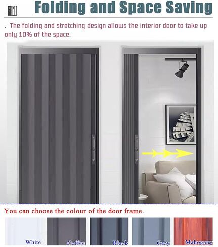 Brown Blackout Accordion Folding Door Screen - Aluminum Interior Privacy Door with Lock & Key, 44x80in Folding Closet Partition for Bedrooms & Front Door Privacy Solution in Kuwait