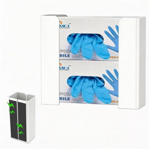 Adjustable Metal Glove Box Dispenser, Wall Mount, Magnetic or Screw Install, Fits 1 or 2 Boxes, Vertical or Horizontal (White) in Kuwait