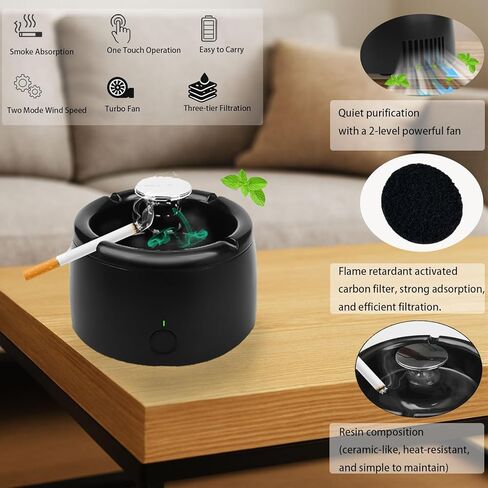 Smokeless Ashtray Indoor, Smoke Removing for Home Office Car, Clean Air | Smoke Reducing 2-in-1 Ashtray with Dual Fan Speeds, Easy Clean Gift Set in Kuwait