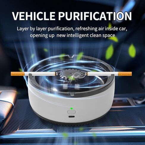 Smokeless Ashtray Air Purifier Ashtrays 2 in 1 Smokeless Ashtrays Smoke Removing Ash Tray Desktop USB Rechargeable Portable Ashtrays for Home Office (Grey) in Kuwait