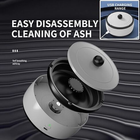 Smokeless Ashtray Air Purifier Ashtrays 2 in 1 Smokeless Ashtrays Smoke Removing Ash Tray Desktop USB Rechargeable Portable Ashtrays for Home Office (Grey) in Kuwait