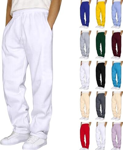 Mens Baggy Sweatpants Wide Leg Drawstring Waist Straight Sweat Pant 2026 Casual Workout Gym Athletic Trousers with Pockets in Kuwait