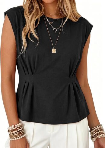 Watashi Women Summer Babydoll Tops Casual Cap Sleeve Peplum Tunic Shirt Dressy Pleated Tops Blouses in Saudi Arabia