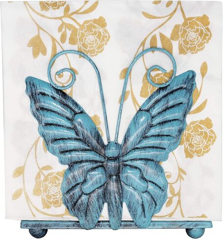Owlgift Metal Butterfly Shaped Napkin Holder, Tabletop Paper Towel Dispenser, w/Freestanding Tissue Stand, Storage (Turquoise) in Kuwait