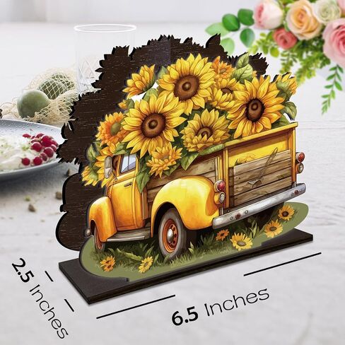 Sunflower Wooden Napkin Holder, Summer Sunflower Truck Tissue Dispenser Rustic Summer Sunflowers Decor for Table Kitchen Dining Room Coffee Station Home in Kuwait