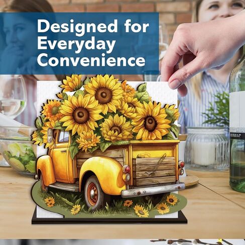Sunflower Wooden Napkin Holder, Summer Sunflower Truck Tissue Dispenser Rustic Summer Sunflowers Decor for Table Kitchen Dining Room Coffee Station Home in Kuwait