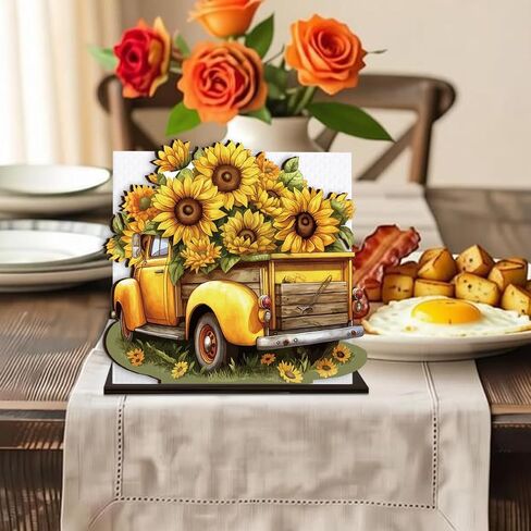 Sunflower Wooden Napkin Holder, Summer Sunflower Truck Tissue Dispenser Rustic Summer Sunflowers Decor for Table Kitchen Dining Room Coffee Station Home in Kuwait